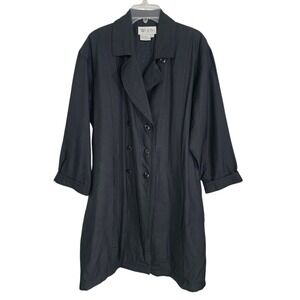 WORTH Black 100%‎ Pure Silk Double Breasted Trench Coat Jacket Women's S